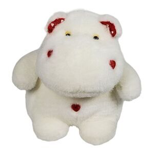 Goffa International Hippo Plush White Hearts Love Valentine's Stuffed Animal 8"